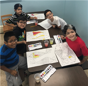 students at the desk 